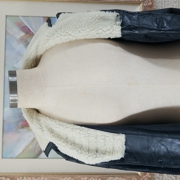 Cellini Genuine Patchwork Design Leather & Shearling Jacket - Picture 13 of 14